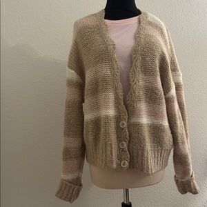 Free People Tan, Cream and Pink Cardigan Sweater